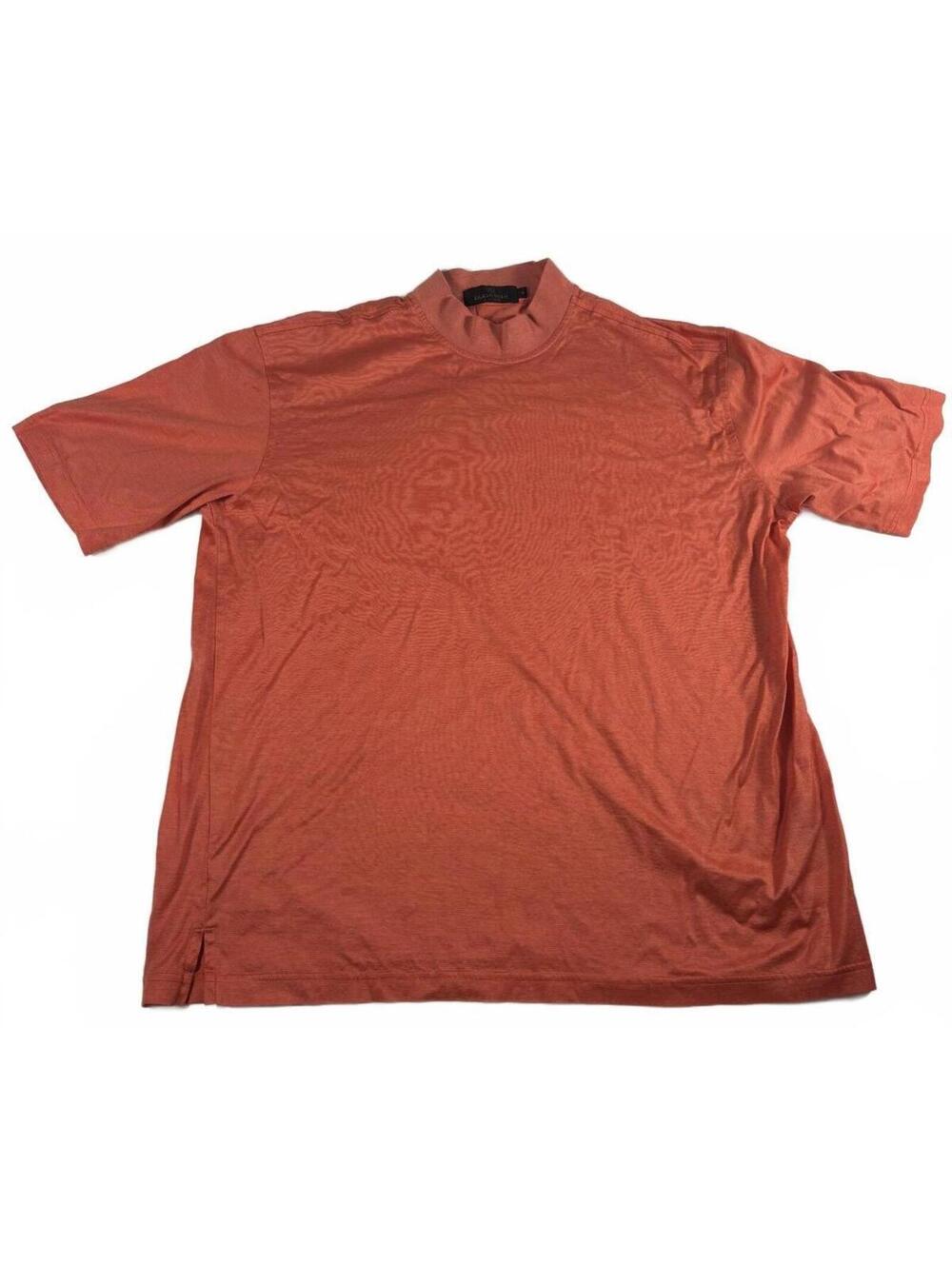 Bugatchi Uomo Orange Mock Neck Golf Shirt 100% Egyptian Cotton Size M
